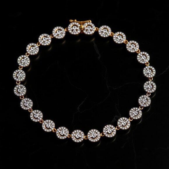 Round Cluster Diamond 14K (or 18K upon request) Yellow Gold Bracelet - Picture 5 of 5